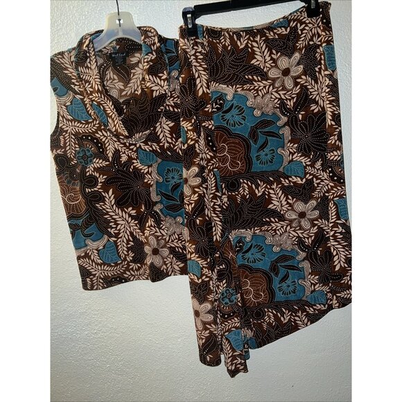 VTG West End Skirt & Blouse Slinky Knit Asymmetric Hem Floral Stretch USA READ - Picture 1 of 10